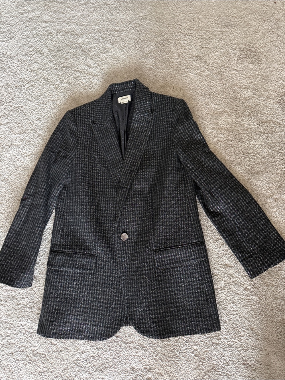 Zadig & Voltaire Black Houndstooth Single-Button Blazer